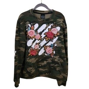 Krisp NYC Unique Camo Rose Embroidered Crewneck Sweatshirt Size S